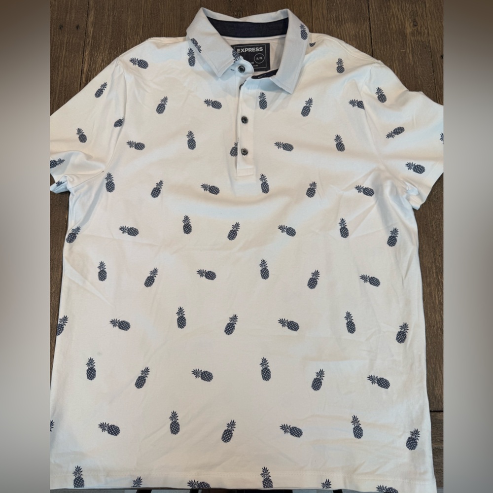 Express White Pineapple Print Polo Shirt